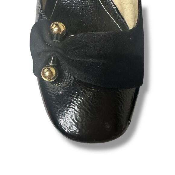 Perlina Pumps Peaches Low Block Heel Gold Details Suede and Patent Leather 9.5M - Picture 8 of 16